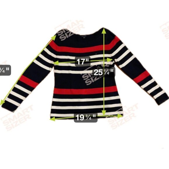 Tommy Hilfiger XL Women Striped Long Sleeve Cotton Top Navy Red White Nautical - Picture 6 of 7